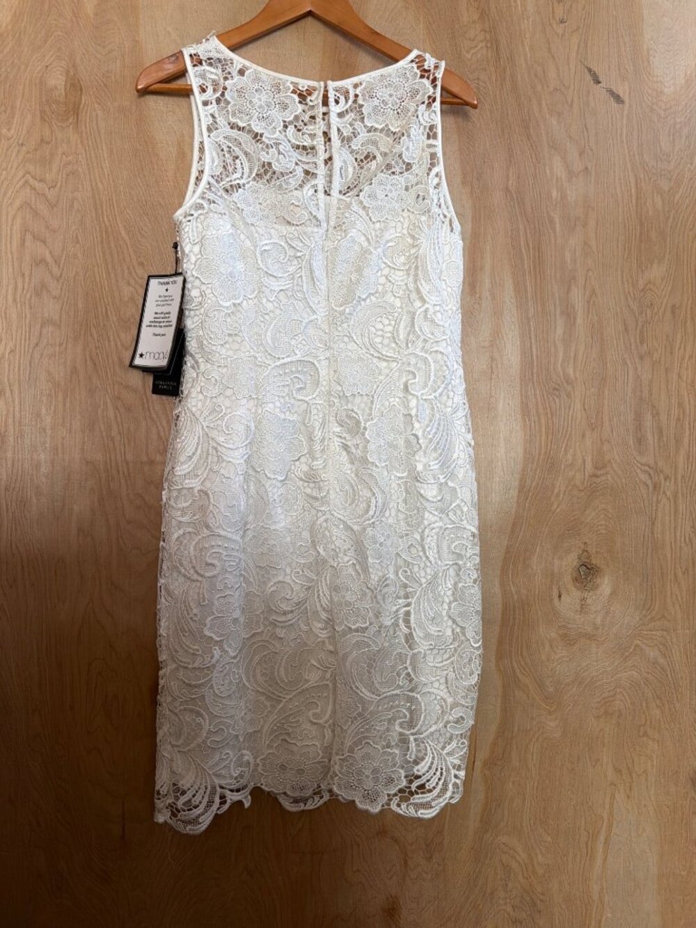 Adrianna Papell Ivory Lace Sleeveless Sheath Dress Illusion Neckline Size 10 NWT - Picture 13 of 16